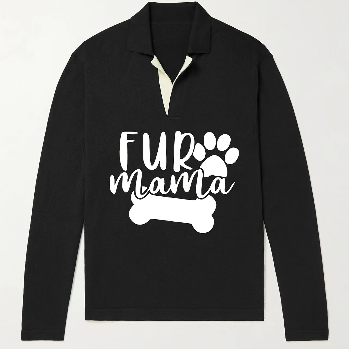 Fur Mama & Dog Paw Knit Polo Shirt Men's Pullover Sweater
