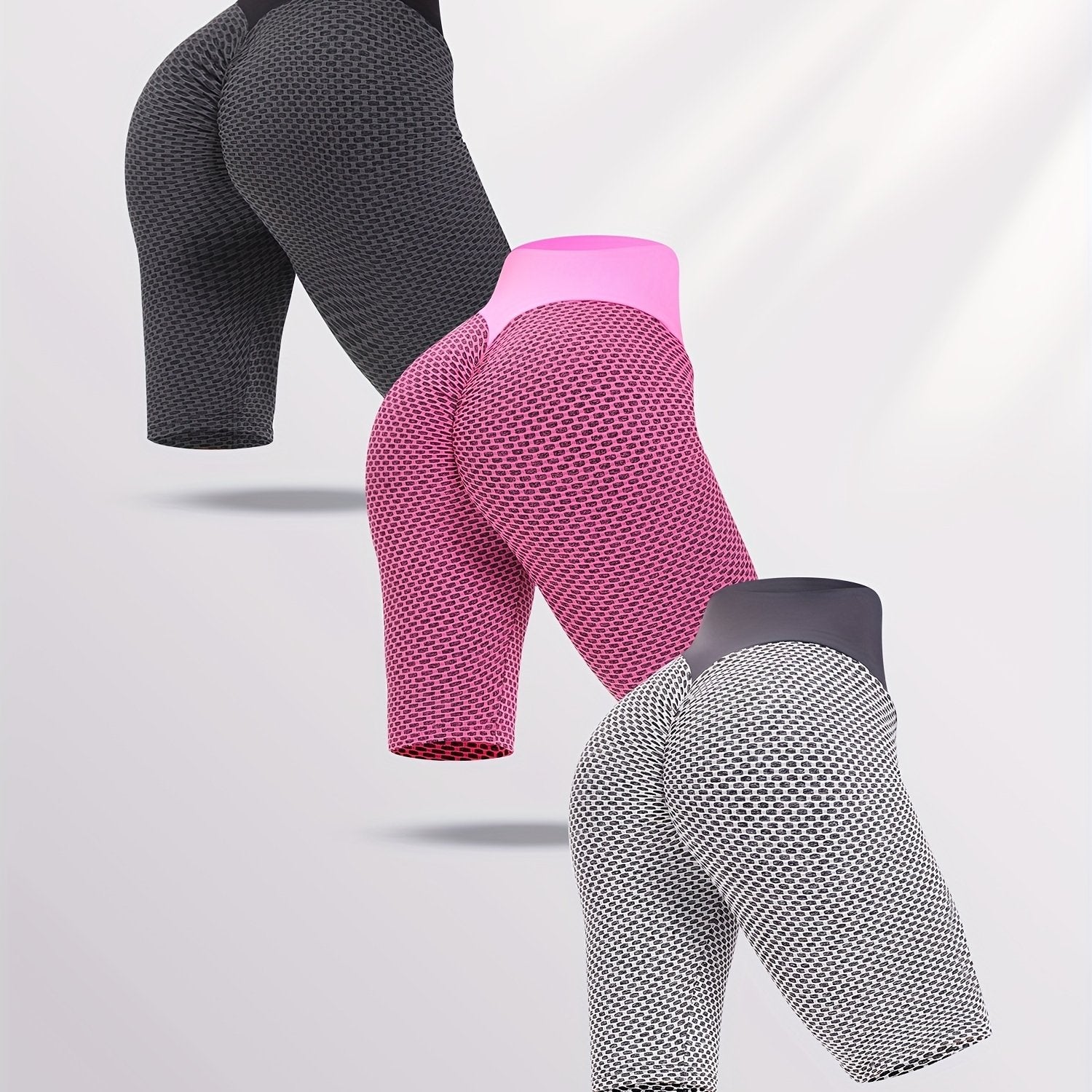 3 pcs Women's Honeycomb Biker Shorts Set for Fitness - Butt Lifting