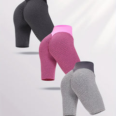3 pcs Women's Honeycomb Biker Shorts Set for Fitness - Butt Lifting