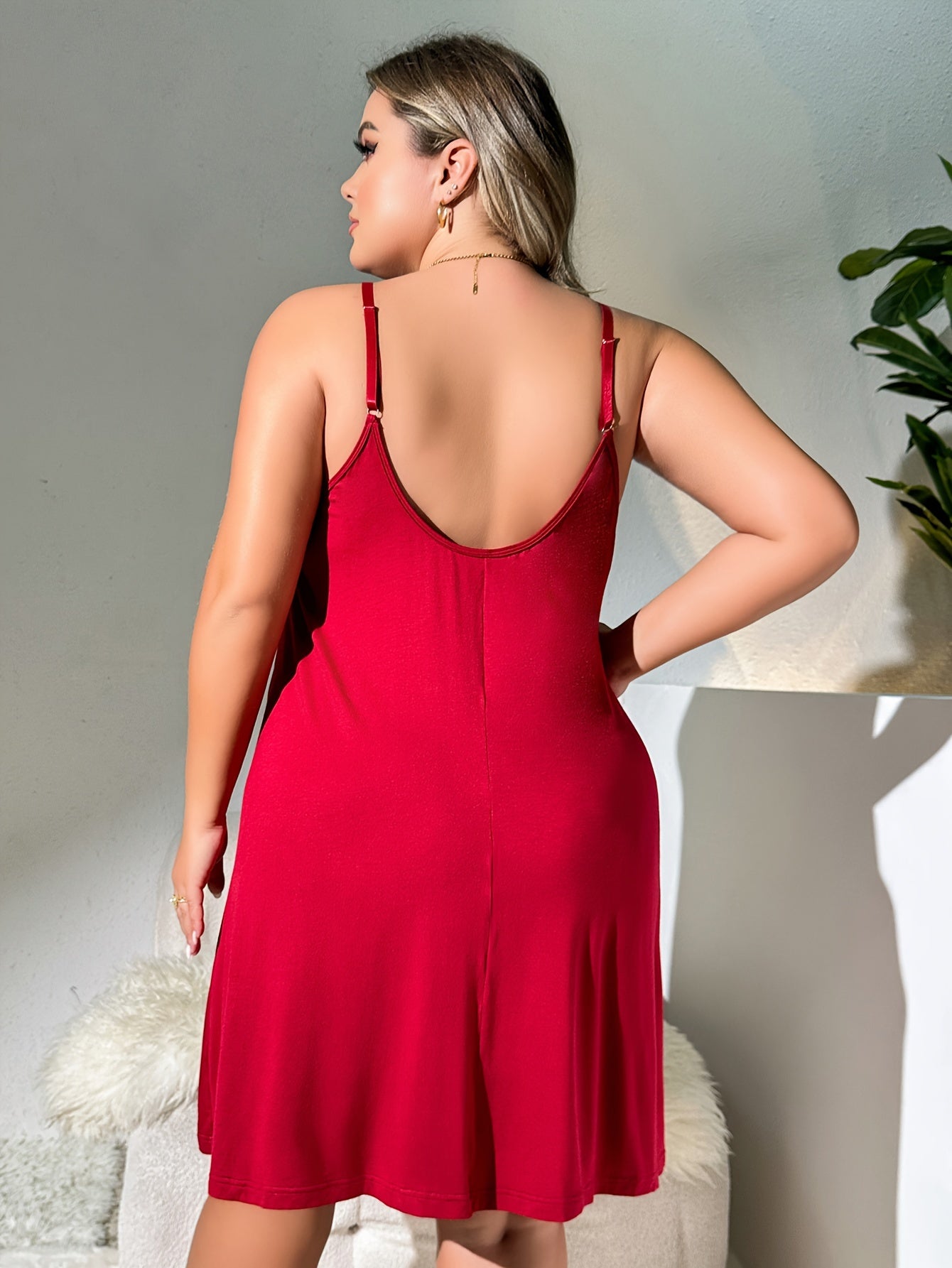  Sexy Nightdress Women's Plus Contrast Lace Pleated Cami Sleep Dress