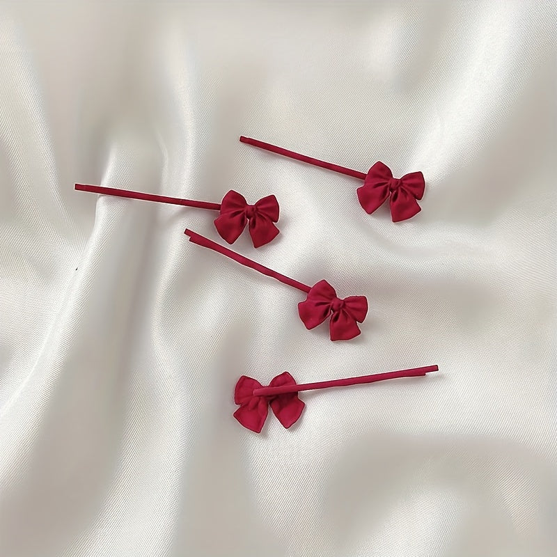 2pcs Red Bow Hair Clip Bobby Pin Duck Billed Clip for Women