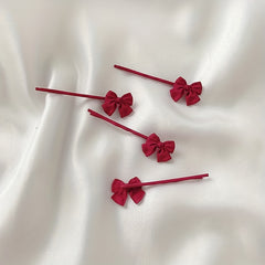 2pcs Red Bow Hair Clip Bobby Pin Duck Billed Clip for Women
