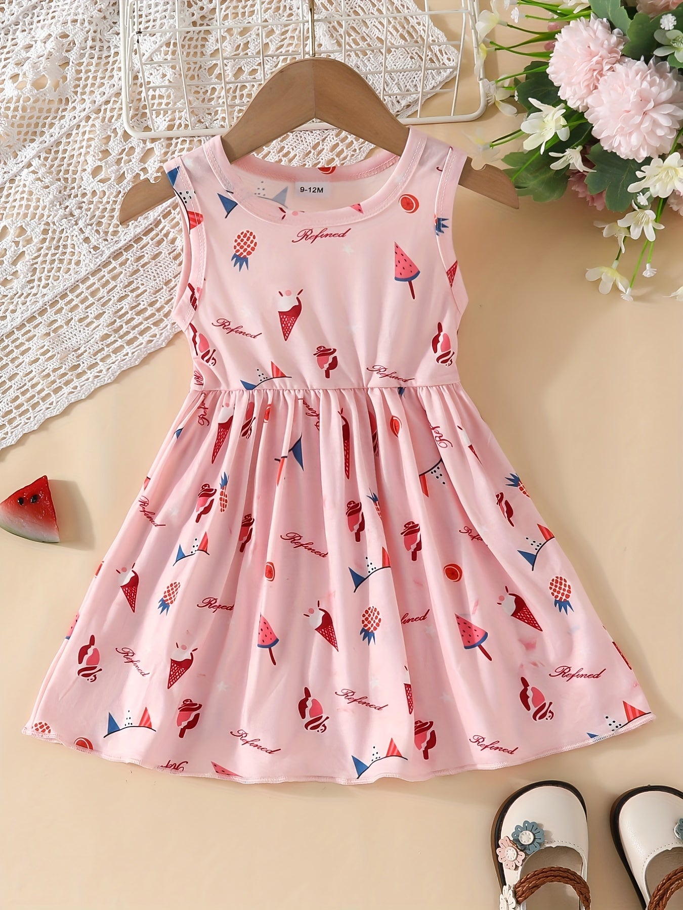 Baby Girls Ice Cream Print Sleeveless Dress