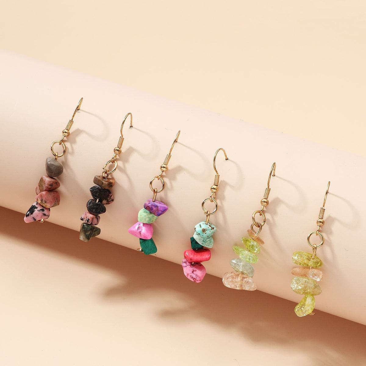 3 Pairs Natural Stone Charm Earrings Set