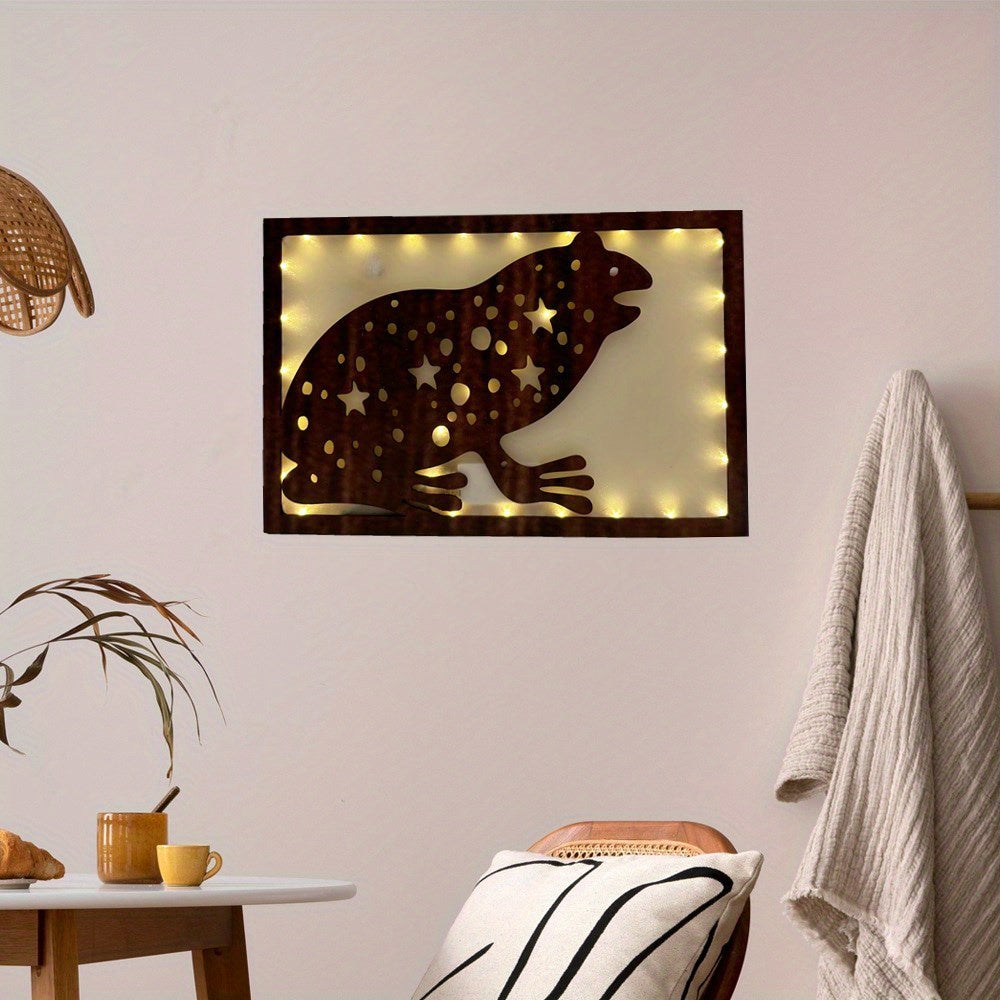 LED Frog Wooden Carving Creative Light Retro Wooden Hanging Tag