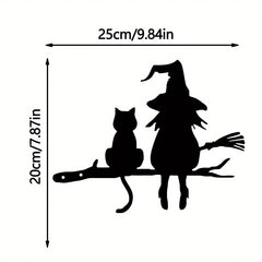 Iron Witch And Cat Garden Stake Yard Art Decor Tree Stump Plug-in