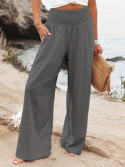 Solid Elastic Waist Wide Leg Pants for Women
