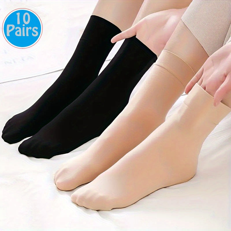 15 Pairs Women's Mid Tube Crew Socks Solid Color Comfortable Stocking