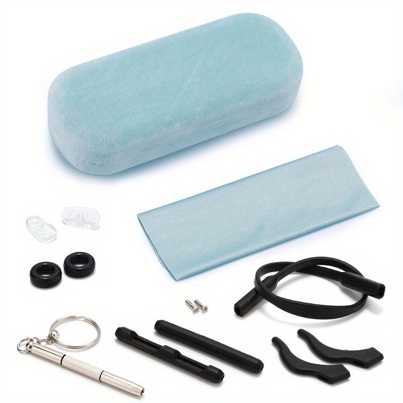 9pcs Eyeglasses Repair Kit Glasses Case Cloth Nose Pads Screwdriver Screws