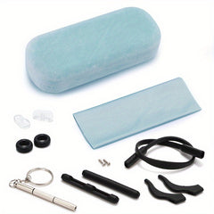 9pcs Eyeglasses Repair Kit Glasses Case Cloth Nose Pads Screwdriver Screws