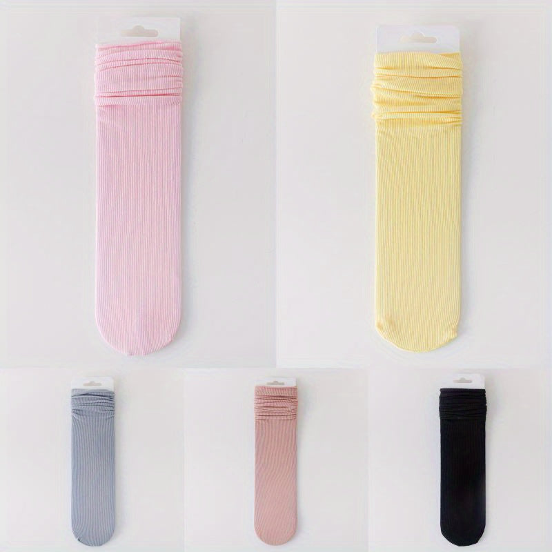 5 Pairs Solid Socks Comfy & Breathable Women's Stockings