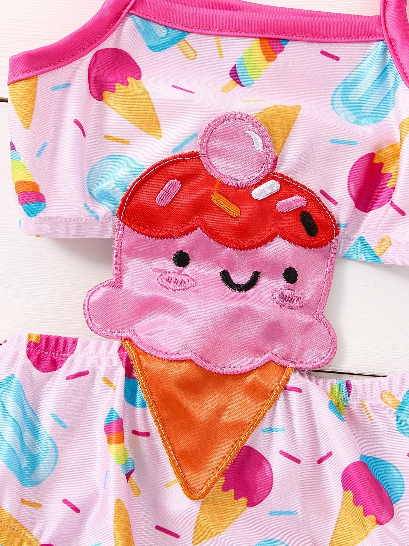 Ice Cream Cartoon Print Camisole Swimsuit Girls Tankinis
