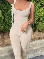 Solid Scoop Neck Bodycon Jumpsuit