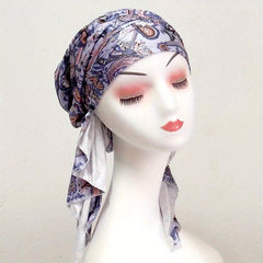 Vintage Tie Dye Print Turban Cap Boho Head Wraps Elastic Headscarf Women