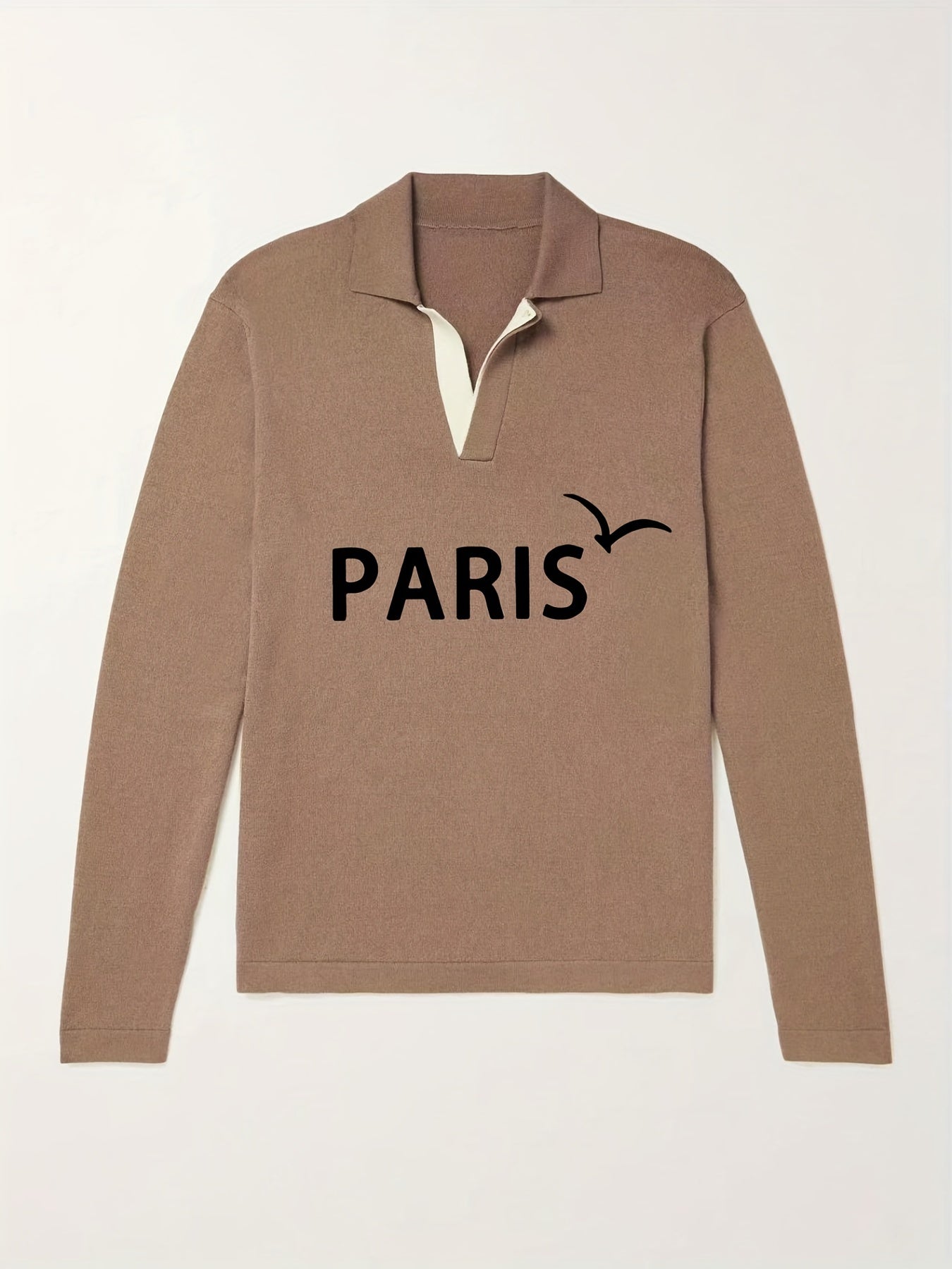 Paris Pattern Knit Polo Shirt Men's Casual Lapel Pullover Sweater
