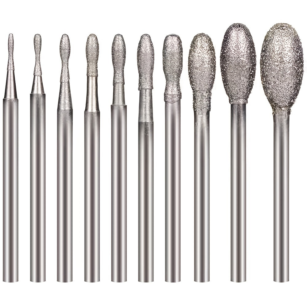 10-Piece Diamond Grinding Drill Bits for Jade Carving Tools