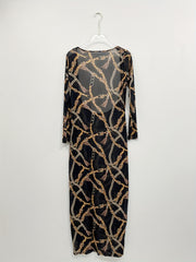  Chain Print Halter Bra & Long Sleeve Semi Sheer Cover Up Set