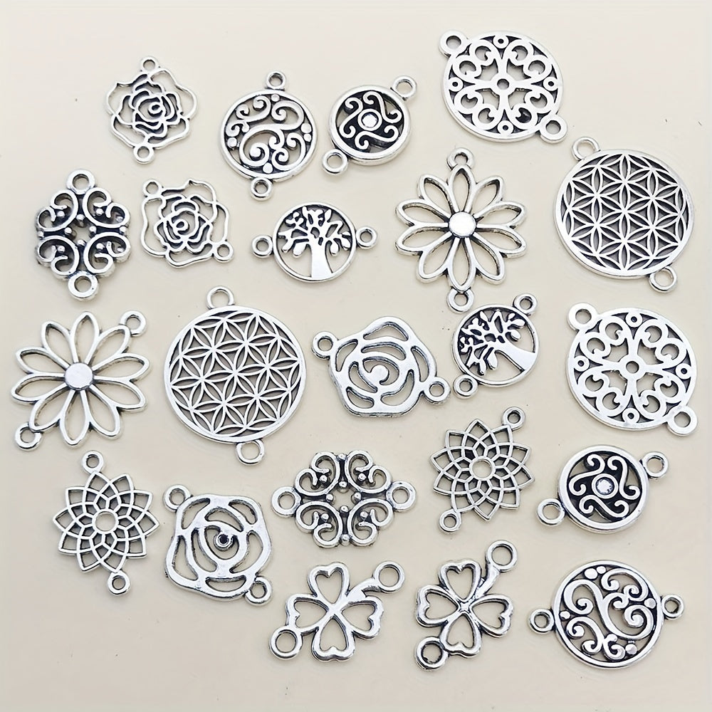 20pcs Antique Silver Flower Connector Charms Pendants for Jewelry Making