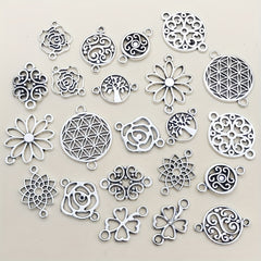 20pcs Antique Silver Flower Connector Charms Pendants for Jewelry Making