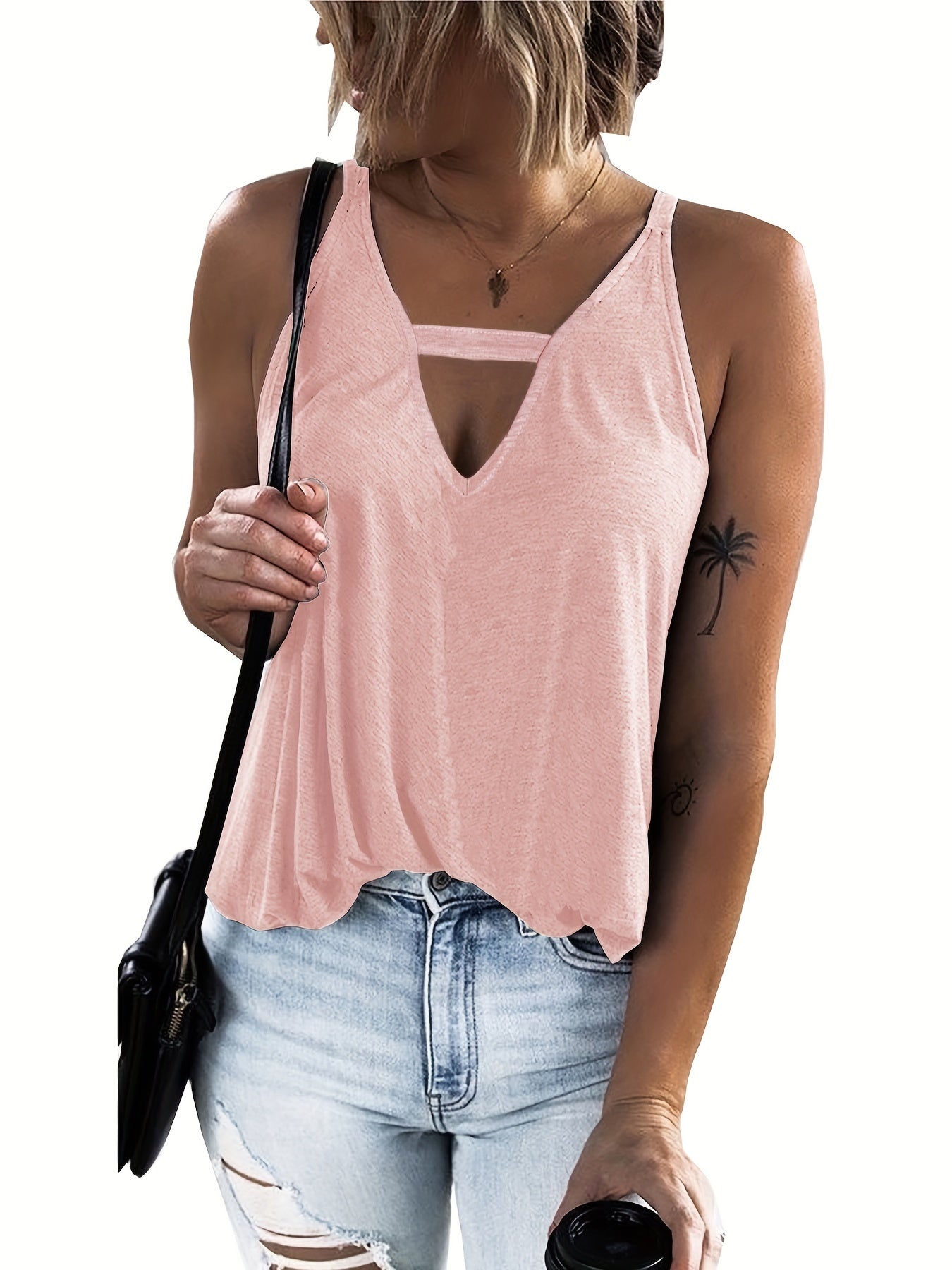 Women's Solid V Neck Tank Top