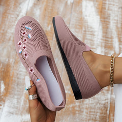 Women's Floral Embroidered Mesh Flat Shoes Lightweight Casual Footwear