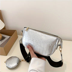 Crocodile Embossed Shoulder Bag with Coin Bag - Stylish Crossbody Bag
