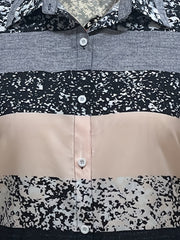  Colorblock Stripe Print Button Up Blouse