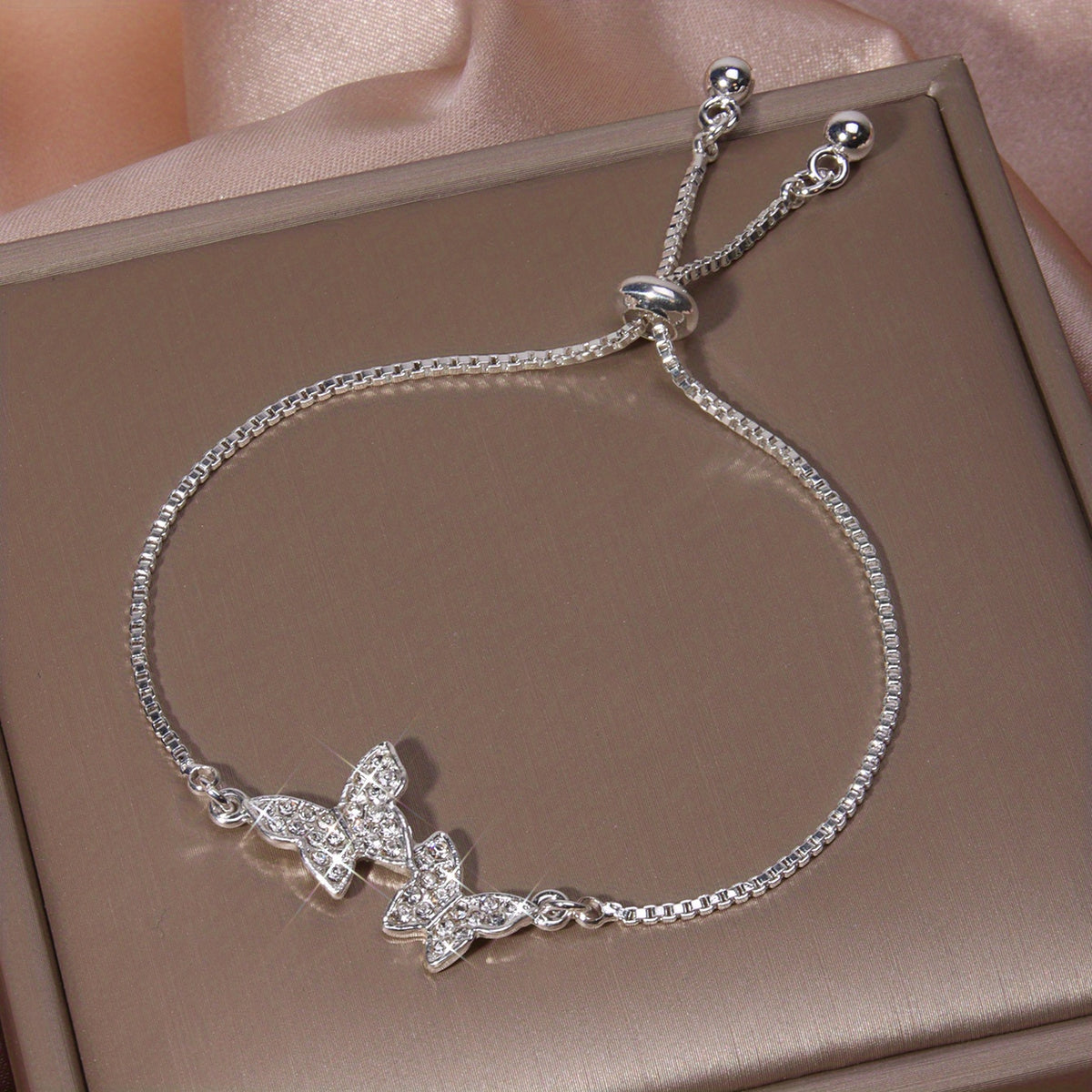 Double Butterfly Rhinestones Chain Bracelet Hand Chain Jewelry