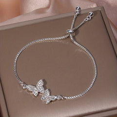 Double Butterfly Rhinestones Chain Bracelet Hand Chain Jewelry