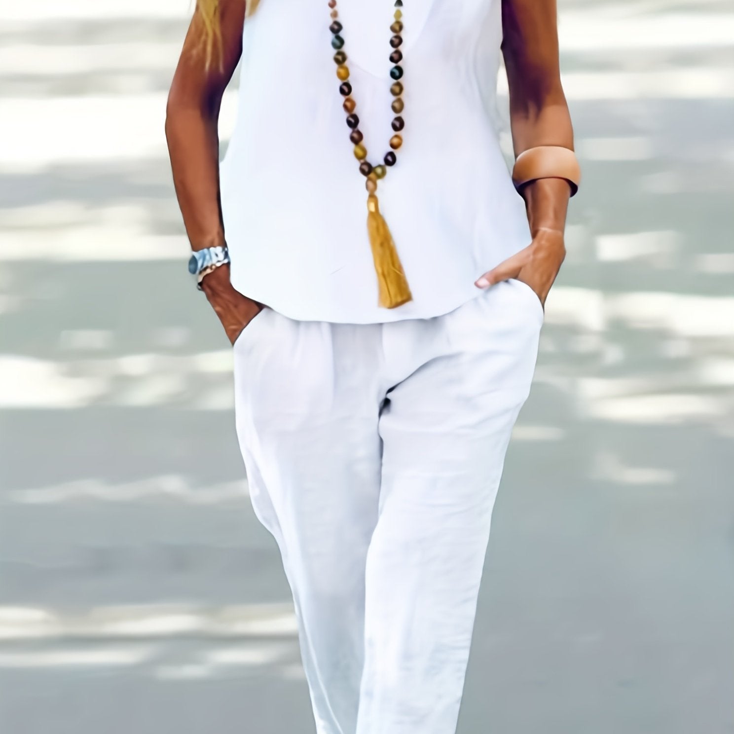  Solid V Neck Tank Top & Pants 2 Piece Set