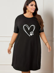  Casual Nightdress Women's Plus Paw Print Short Sleeve Tee Dress