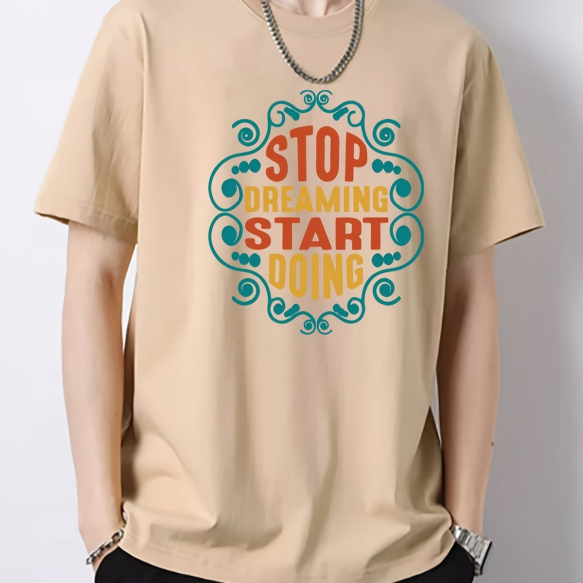 Men's Vintage Slim Fit Print Tee for Spring Summer Holiday