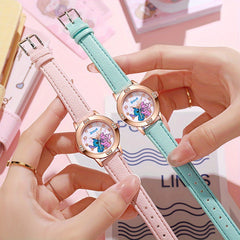 Stitch Digital Watch Pink Strap Golden Case Birthday Gift Student Prize