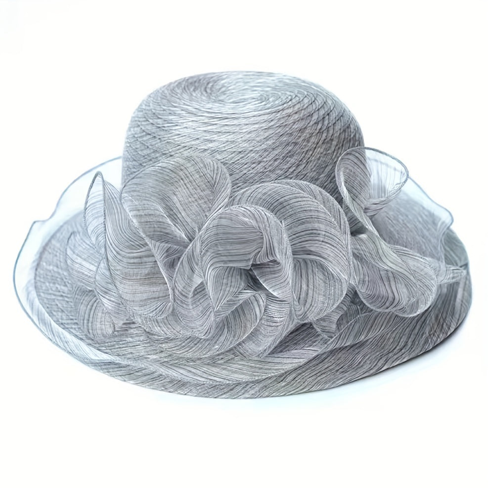Sunscreen Organza Bucket Hat Flower Decor Lace Derby Hat