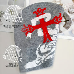 Snake Cross Jacquard Gothic Beanie Gray Skull Cap Y2K Knit Hat