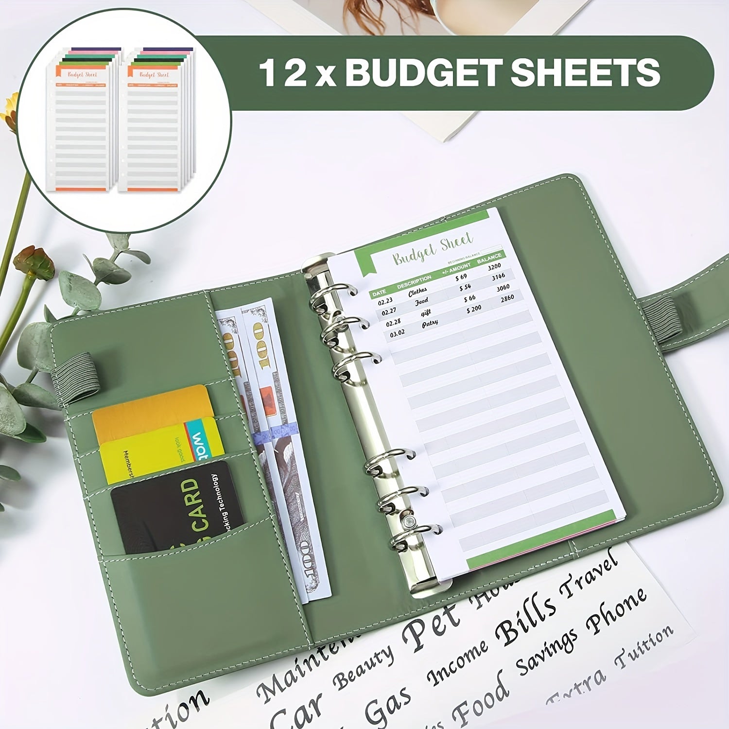 Budget Binder Money Organizer for Cash Envelopes & Expense Sheets