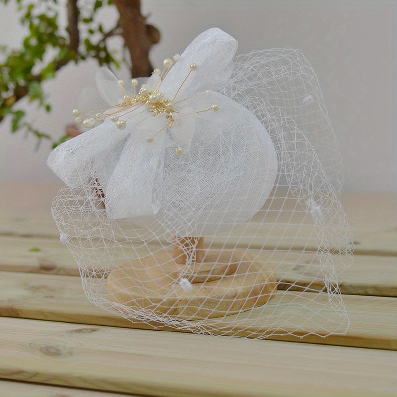Faux Pearl Tassel Fascinator Lace Bowknot Derby Hat