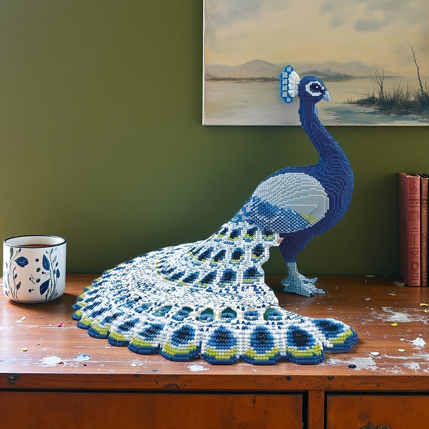 Peacock Building Blocks Model Vibrant & Feather Creative Home Decor