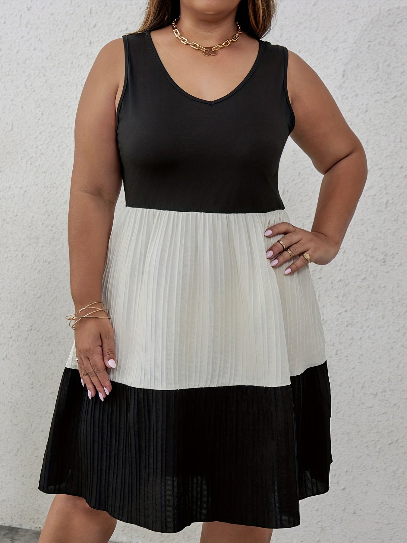  Ribbed Colorblock Tank Dress