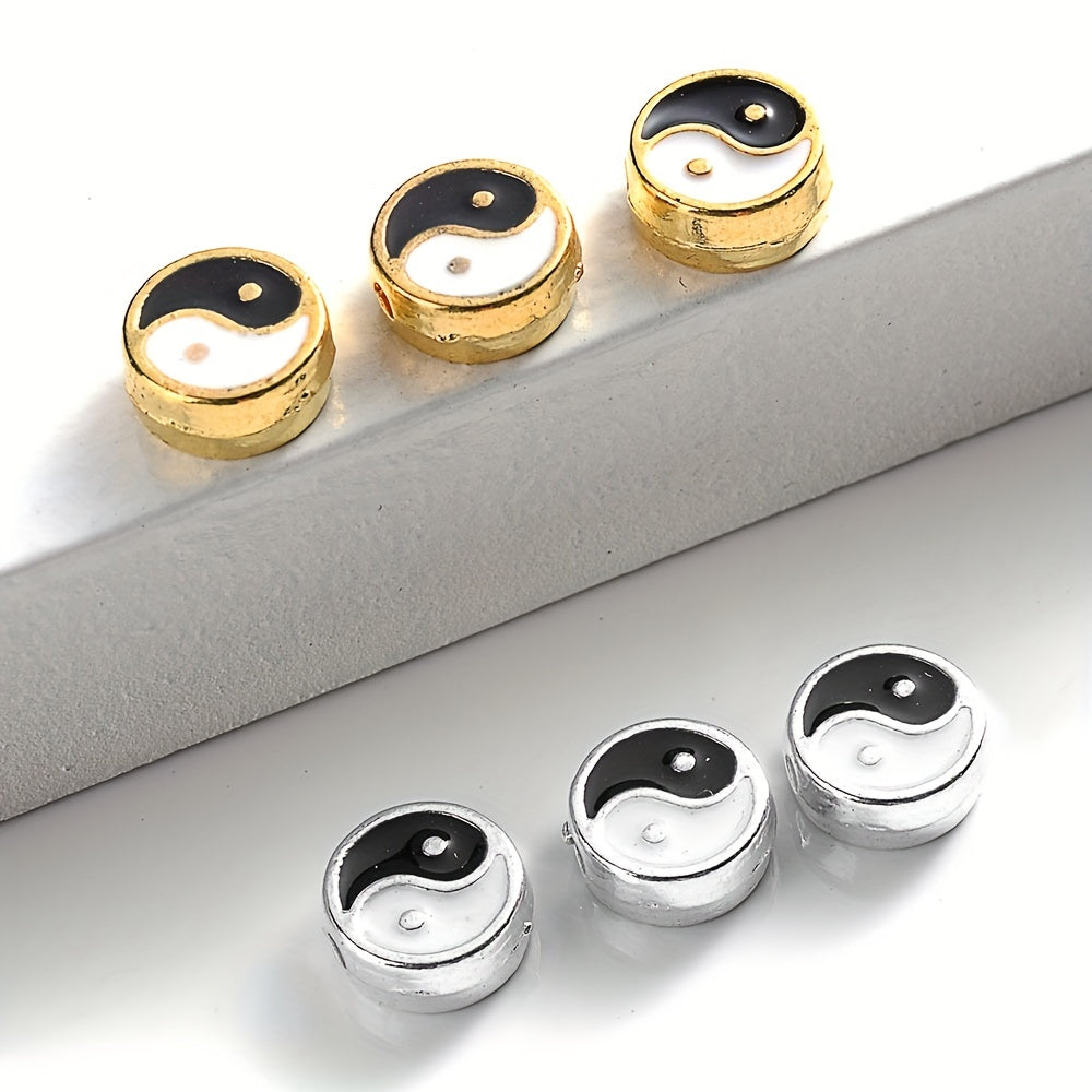 10Pcs Enamel Tai Chi Beads Yin Yang Spacer Beads For DIY Jewelry Making