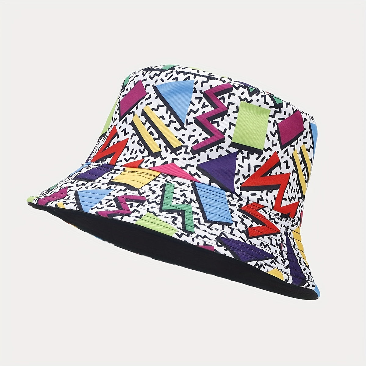 Geometric Print Double Sided Bucket Hat Outdoor Sun Hat