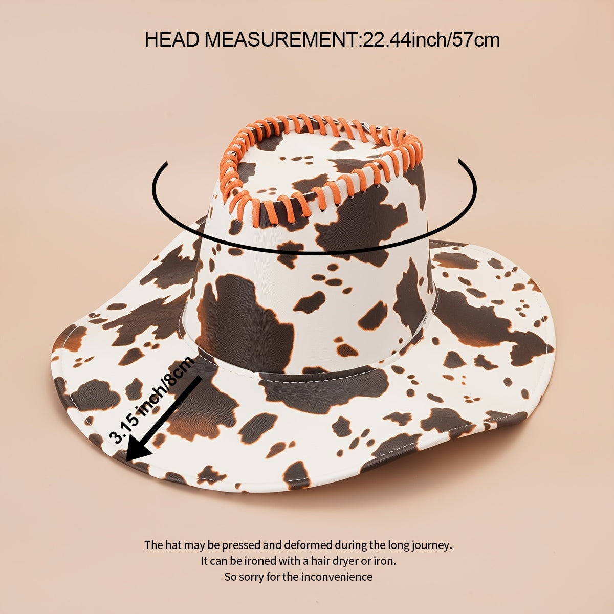 Vintage Cow Pattern Cowboy Hat Big Brim Sun Hat Western Style Boonie Hat