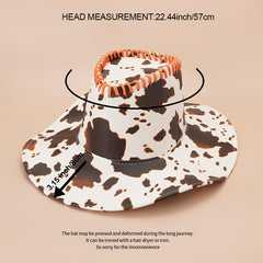 Vintage Cow Pattern Cowboy Hat Big Brim Sun Hat Western Style Boonie Hat