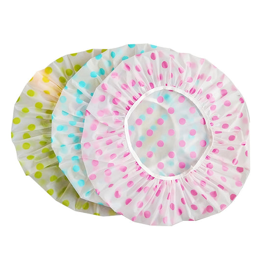 3-pc Waterproof Shower Cap w/ Elastic Band, Flower Print - Salon & Spa Use