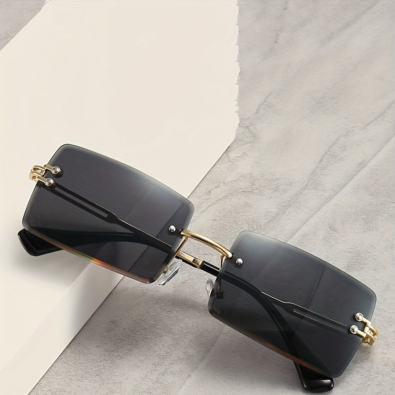 Square Gradient Lens Sunglasses Mod Metal Hollow Temple Glasses
