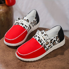 Leopard Printed Flat Loafers Canvas Shoes Casual Sneakers