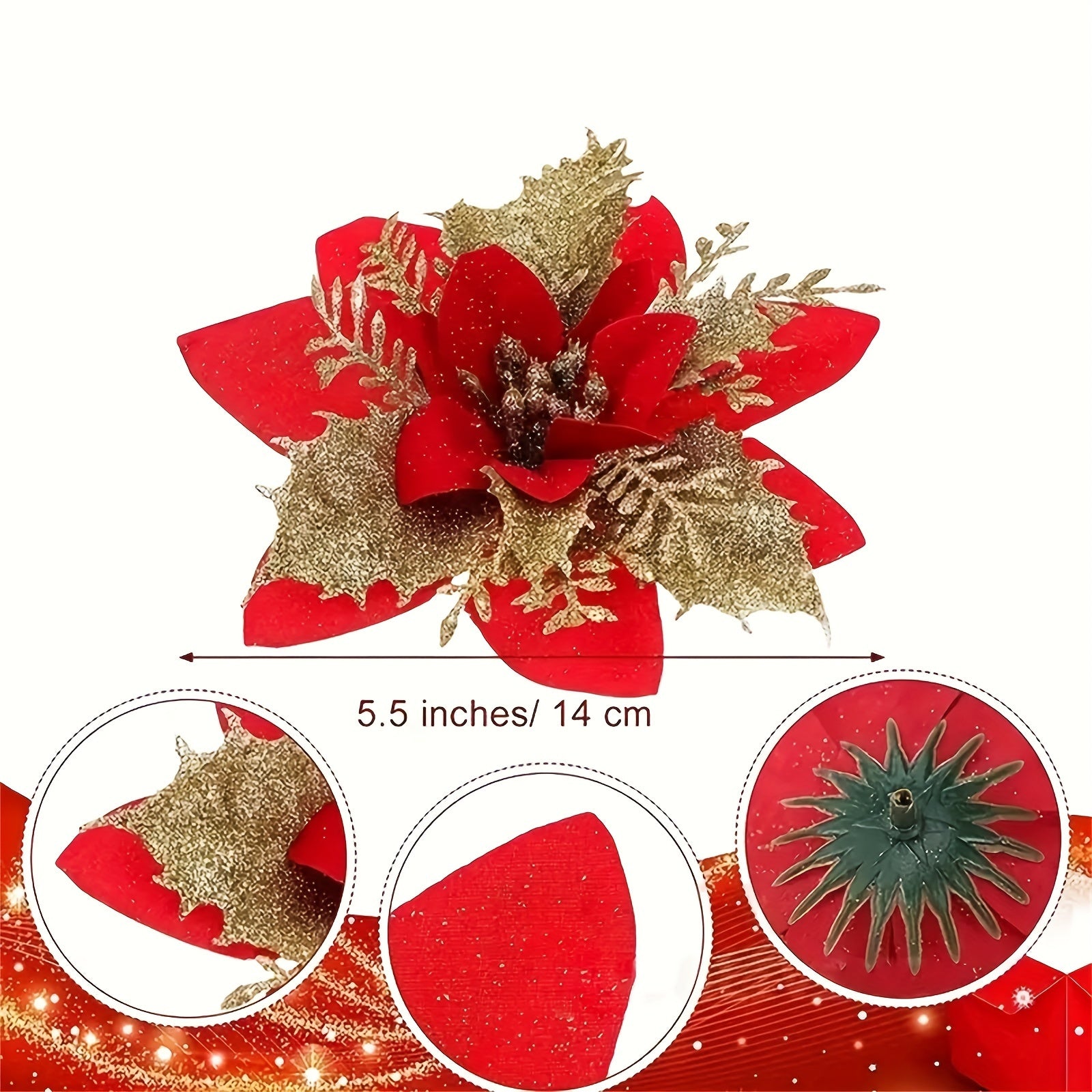 12pcs Artificial Poinsettia Flower 13 97 Cm Christmas Flowers Decoration