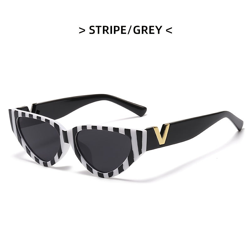 Striped V Triangle Cat Eye Sunglasses Small Frame Glasses