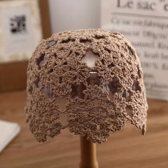 Crochet Beanie Flower Hollow Out Knitted Cloche Skull Cap