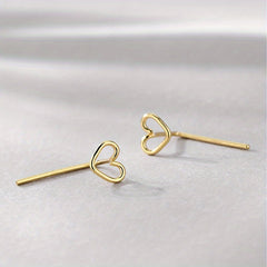 Hollow Heart Minimalist Stud Earrings Silver Plated Post Jewelry